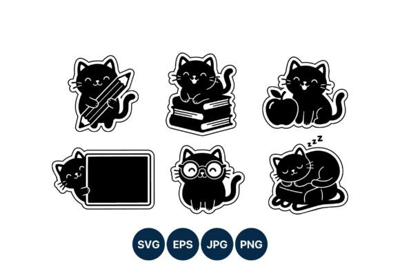 Cute Cat School Cartoon Black White Embroidery Review