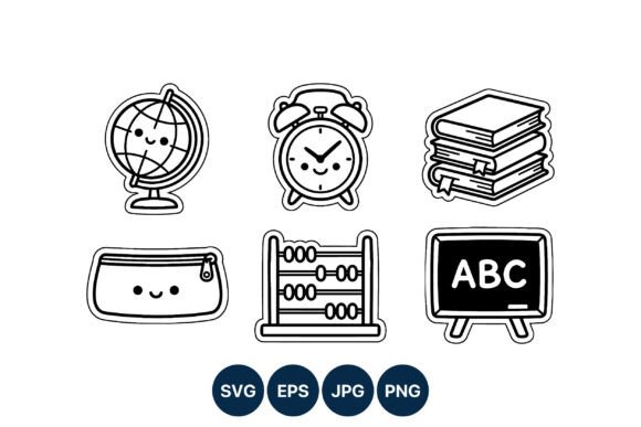 Cute Kawaii Black White School Objects Review