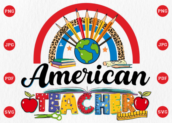 Retro American Teacher 4th of July PNG