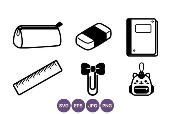 School Supplies Black and White Vector