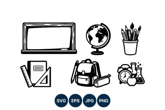 School Supply Icons Black White Vector Honest Review