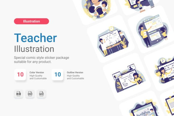 Teacher Icons: A Clean Illustration Pack for Embroidered Gifts